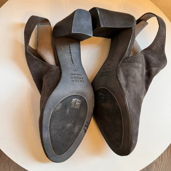 EUC Eileen Fisher Grey Suede Close Toe Slingback Heeled Bootie Size 11 - Picture 5 of 5